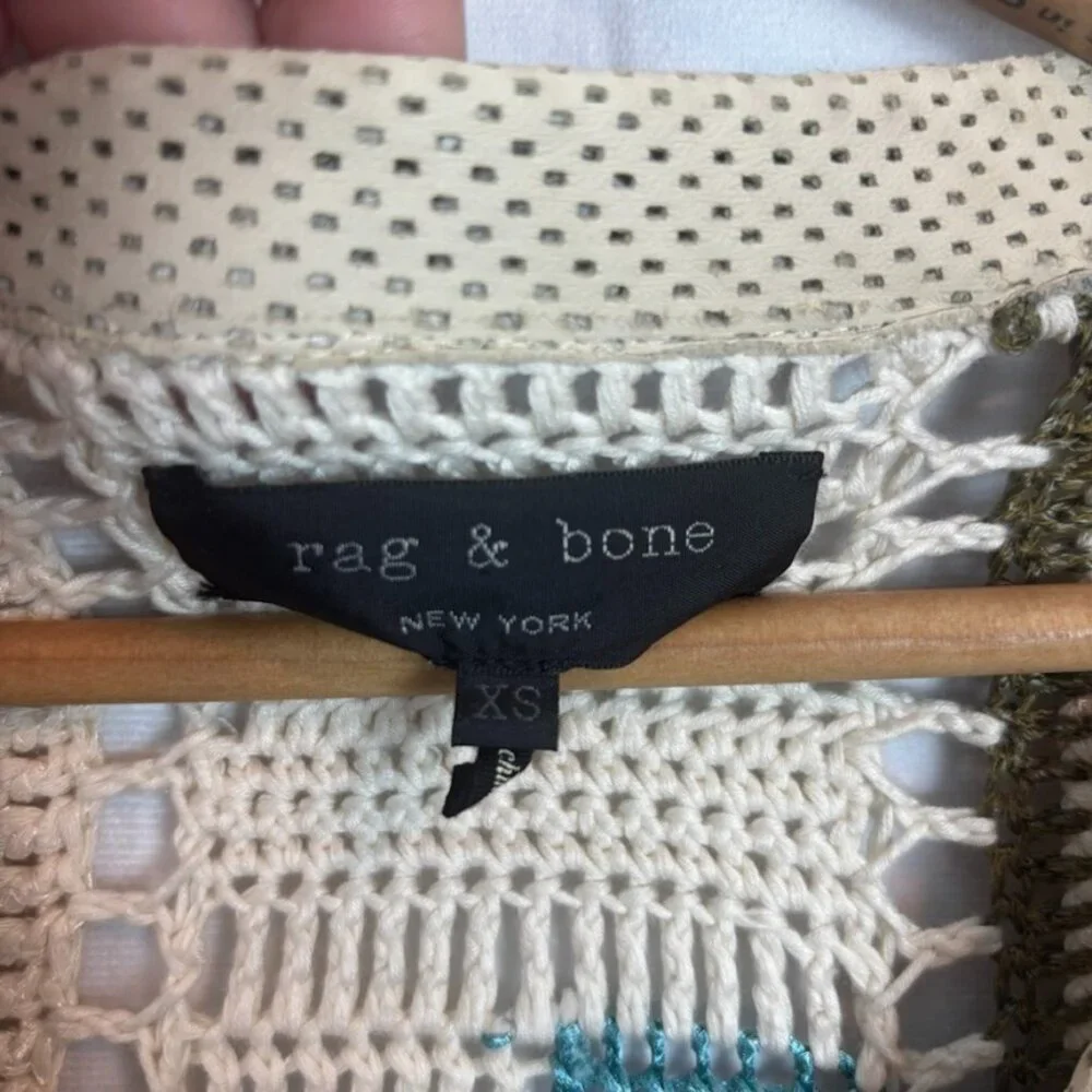 Rag & Bone Hearst Cotton Bamboo Alpaca Blend Crochet Cardigan Sweater SZ XS Boho